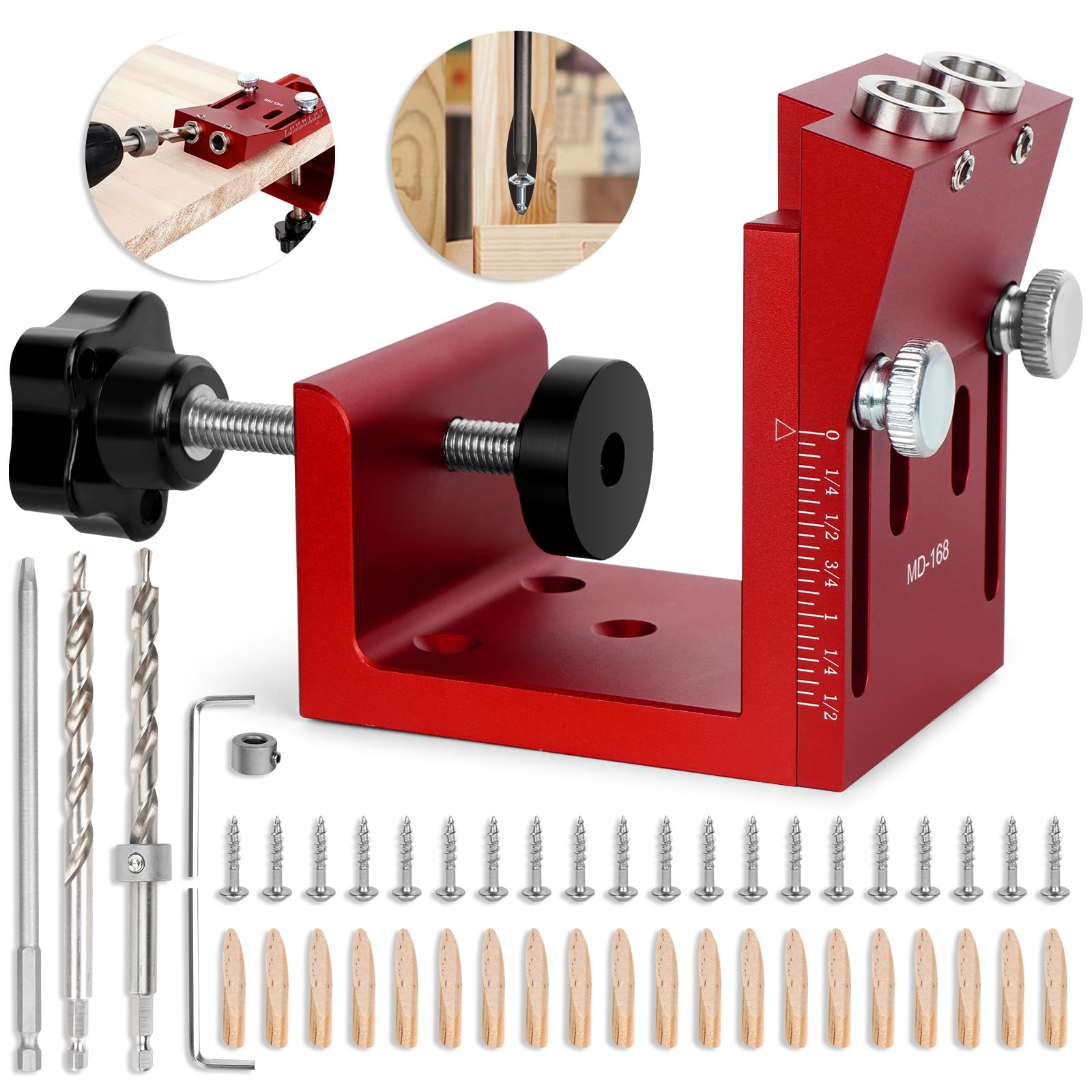 TBVHOMM pocket hole jig kit with adjustable aluminum body enables precise joinery.