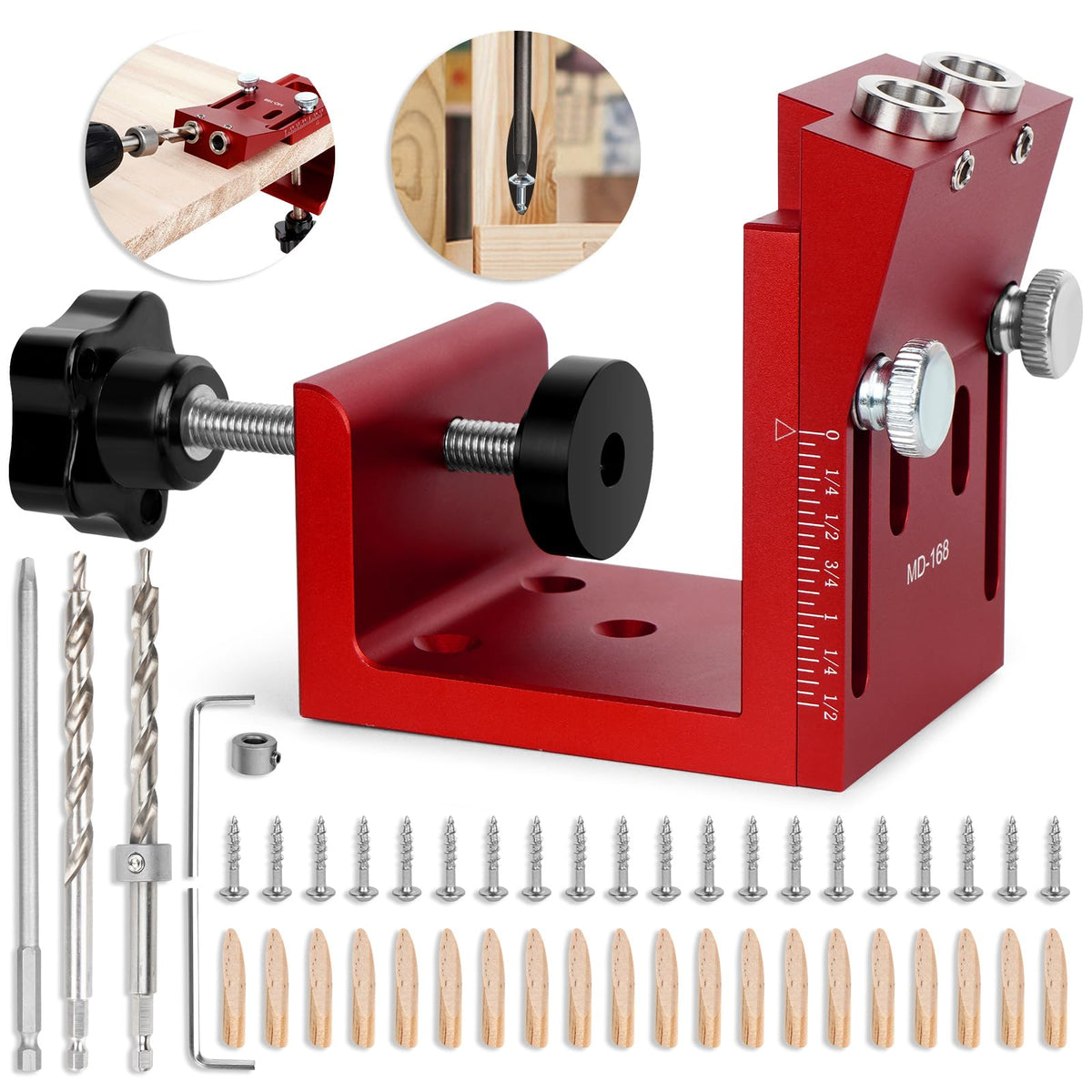 TBVHOMM pocket hole jig kit with adjustable aluminum body enables precise joinery.