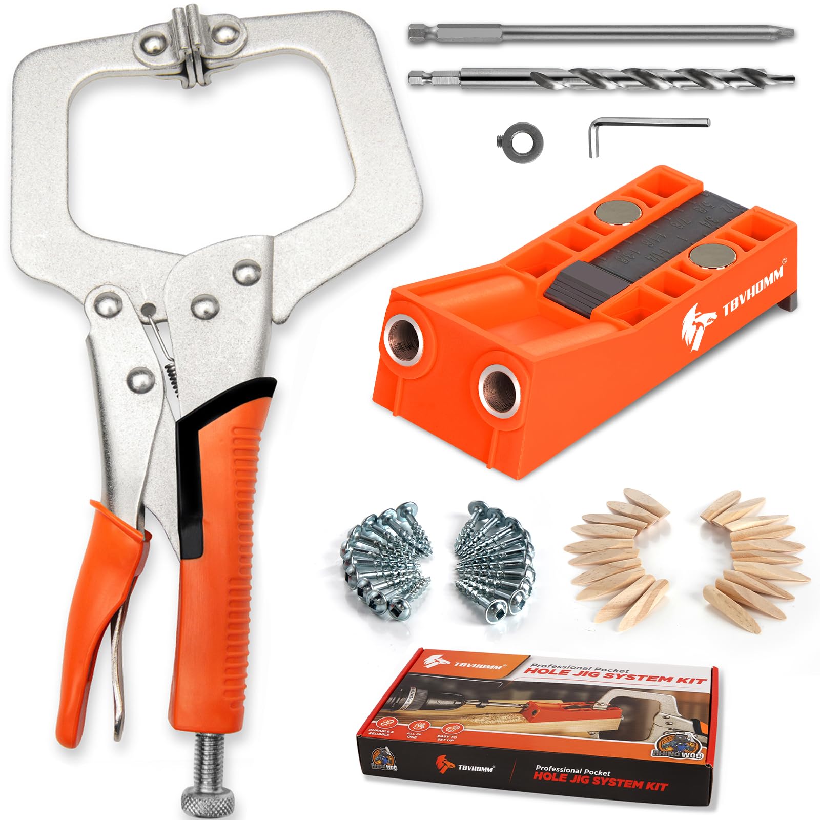 TBVHOMM pocket hole jig kit with 11 inch clamp for precise joinery