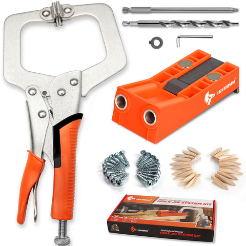 TBVHOMM pocket hole jig kit with 11 inch clamp for precise joinery
