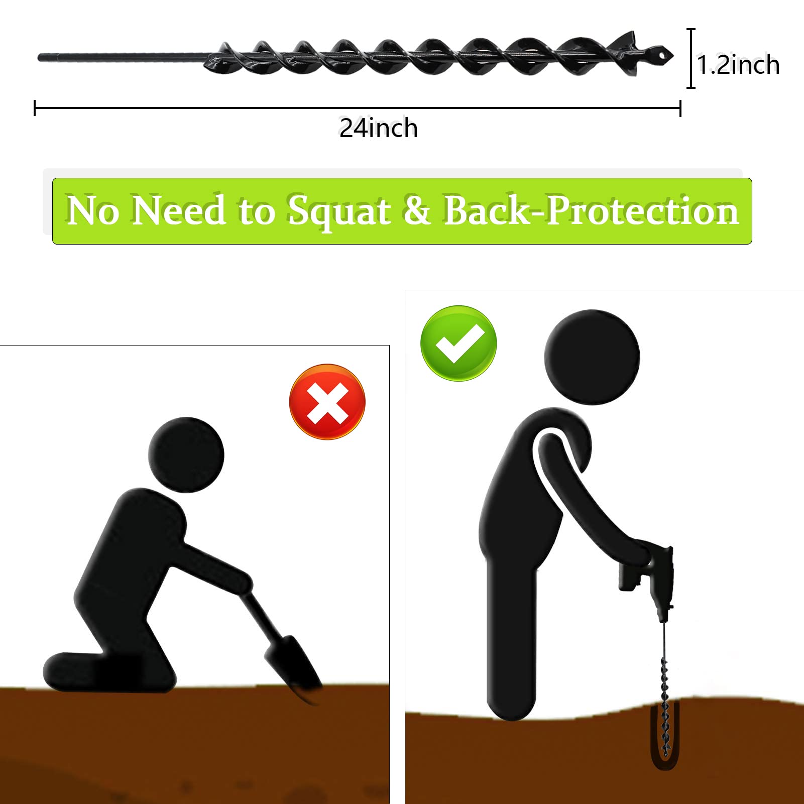 TCBWFY auger drill bit with 38-hex drive for easy planting.