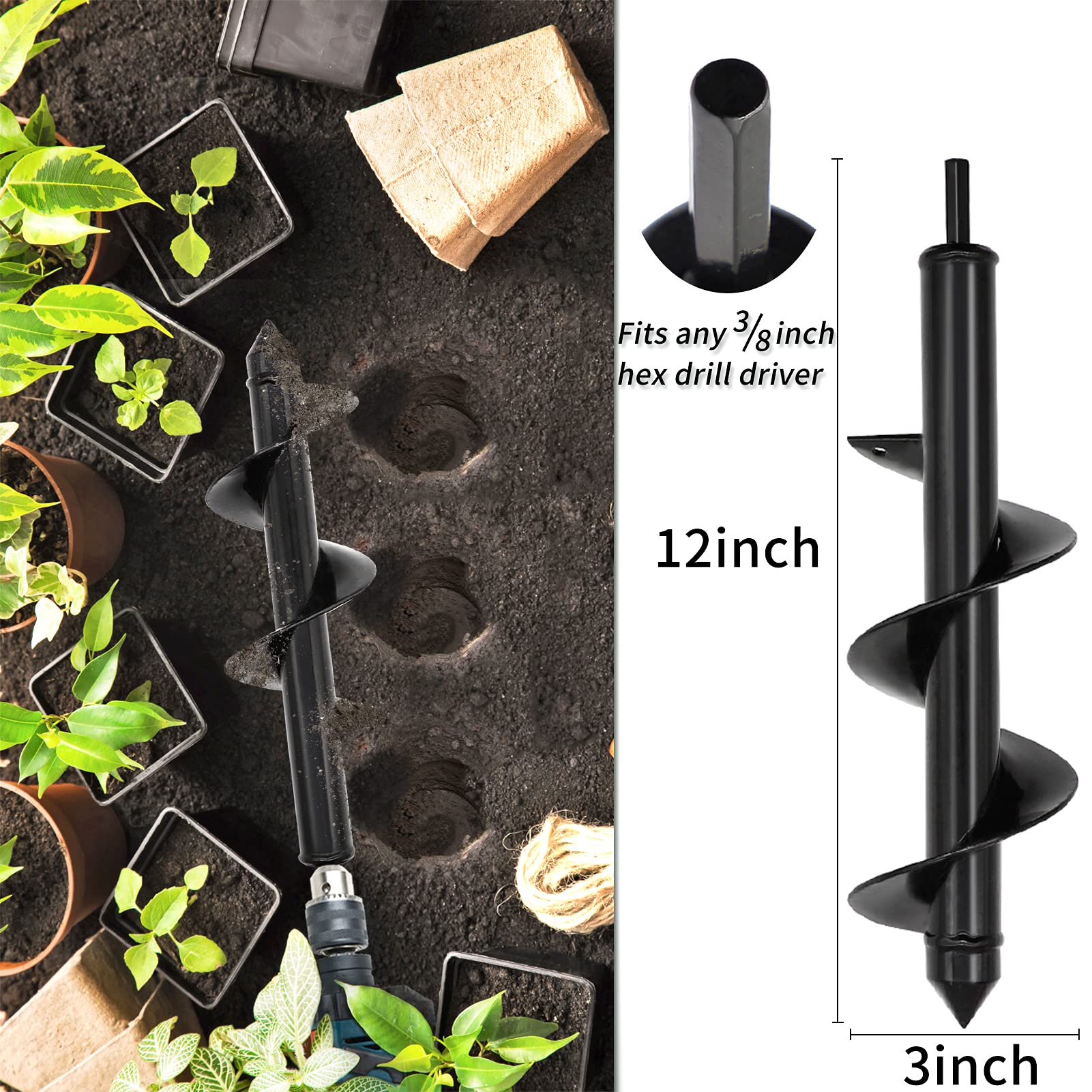 TCBWFY garden auger 1.6x16.5 quickly digs deep starter holes.