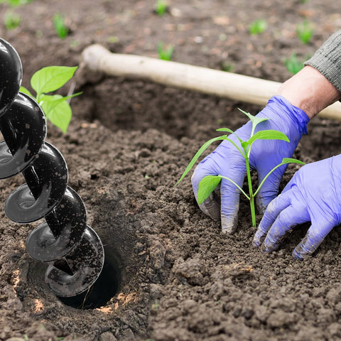 TCBWFY garden auger for planters speeds up digging in beds.