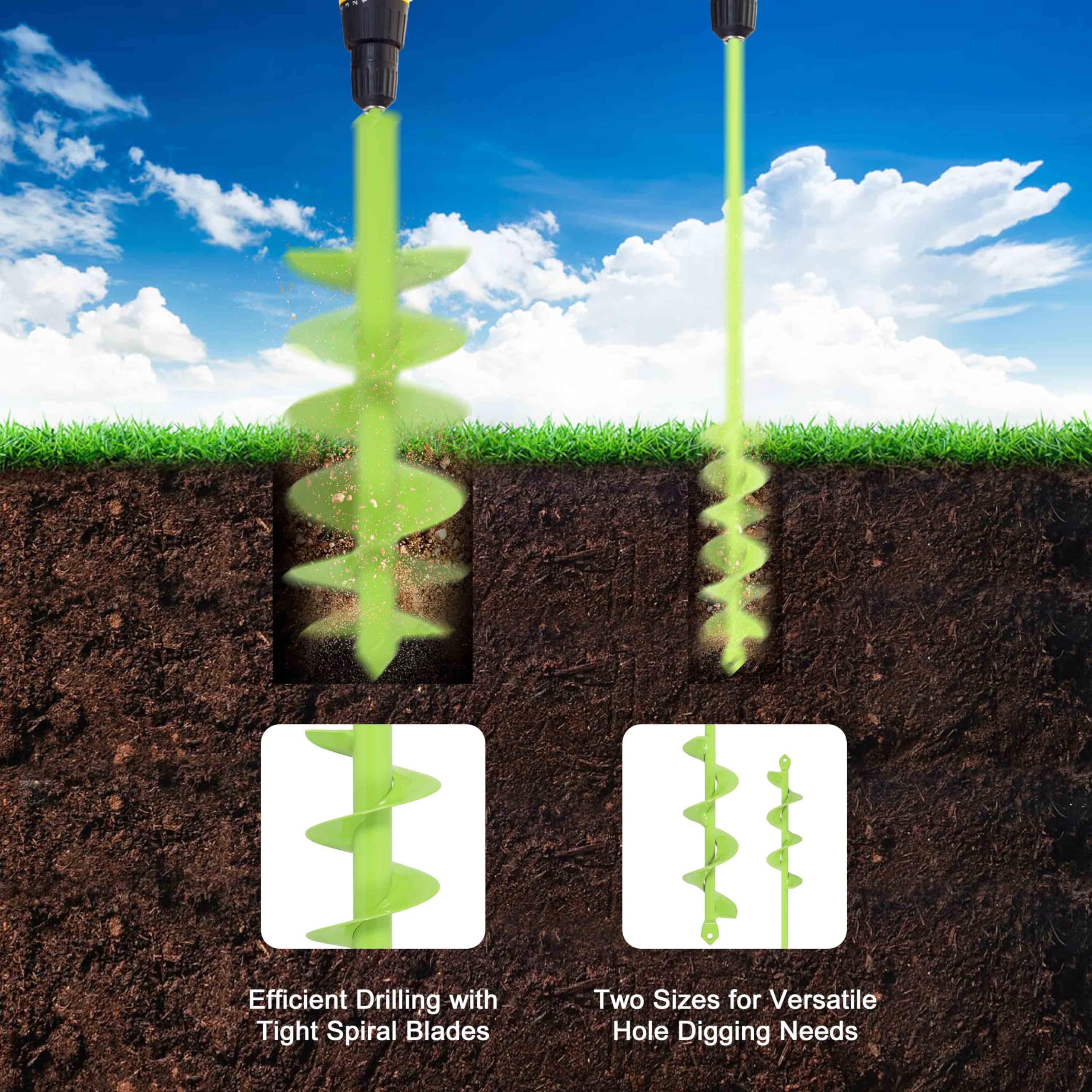 TCBWFY garden auger spiral design lifts soil quickly
