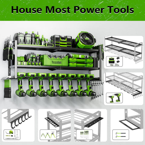 Tccxfot compact wall rack frees bench space while organizing toolboxes and chargers