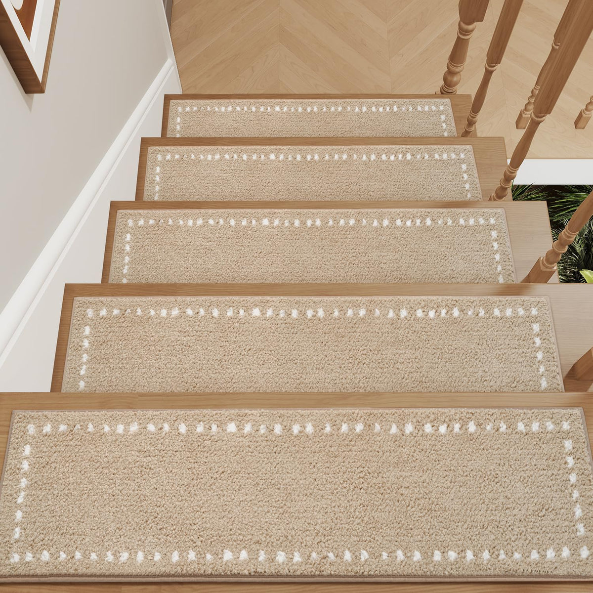 Tchdio stair treads with non-slip adhesive backing keep stairs secure.