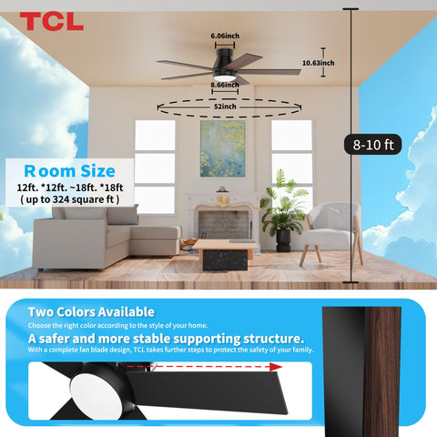 TCL 52-inch fan enhances bedrooms with quiet operation and soft lighting.