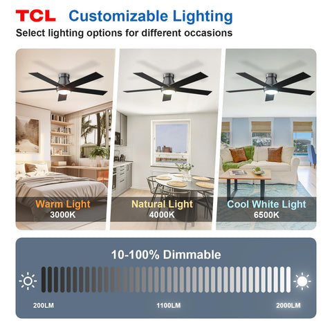 TCL 52-inch fan with wood blades in black and walnut for versatile décor
