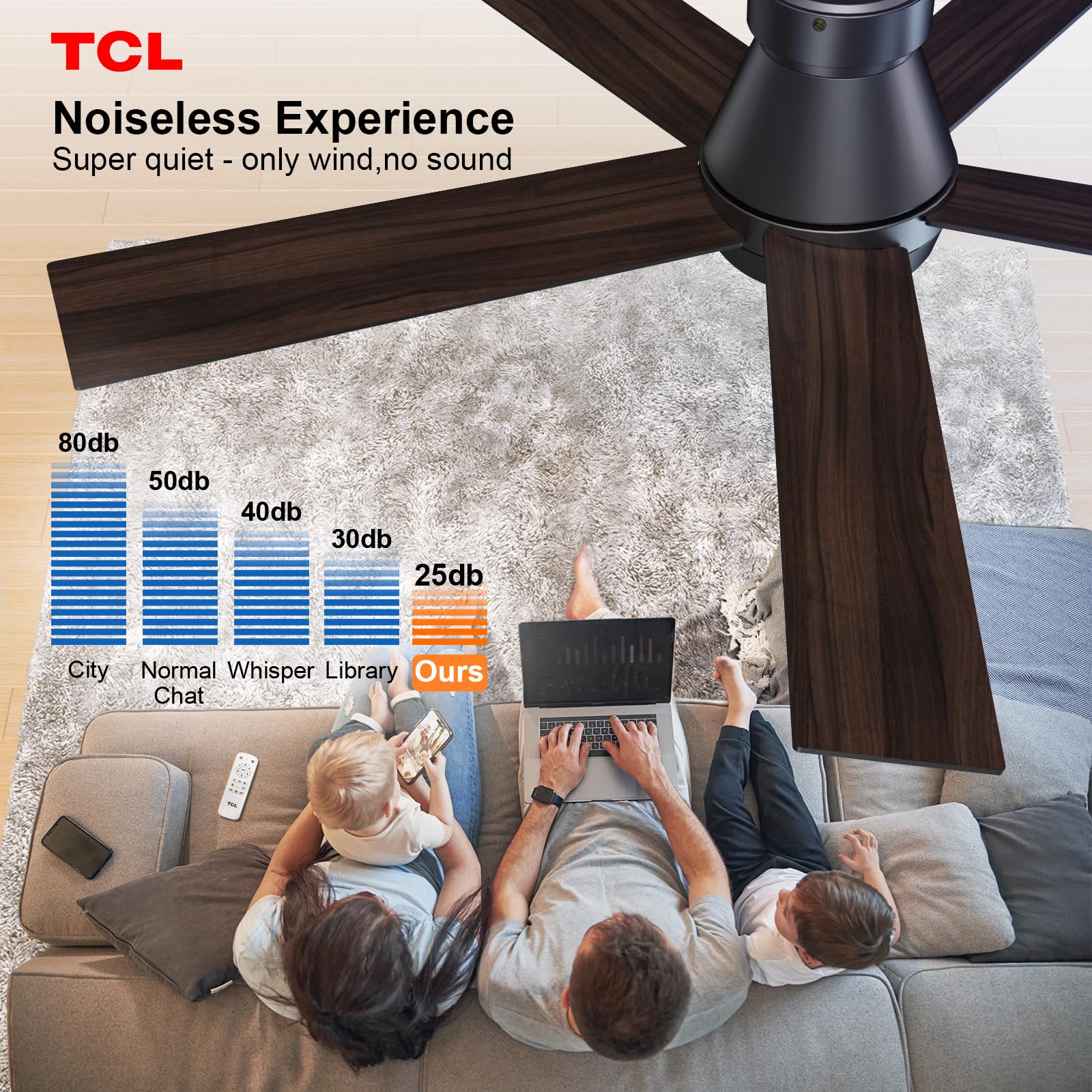 TCL 52-inch quiet operation at 25dB for restful spaces