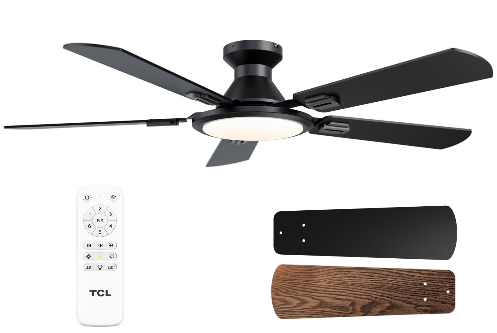 TCL 52-inch ceiling fan with lights and remote in black, ideal for bedrooms
