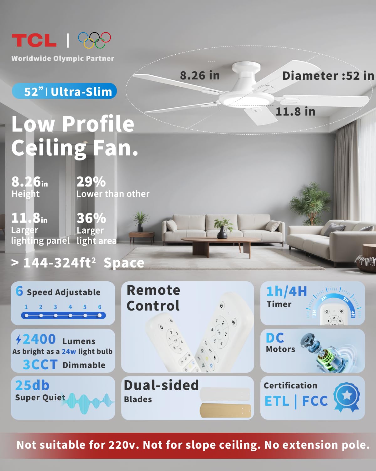 TCL 52-inch ceiling fan remote control operation for convenient adjustment.
