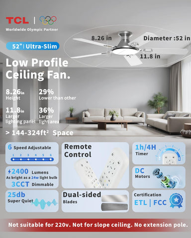 TCL dual-finish blades in silver and walnut offer versatile room styling