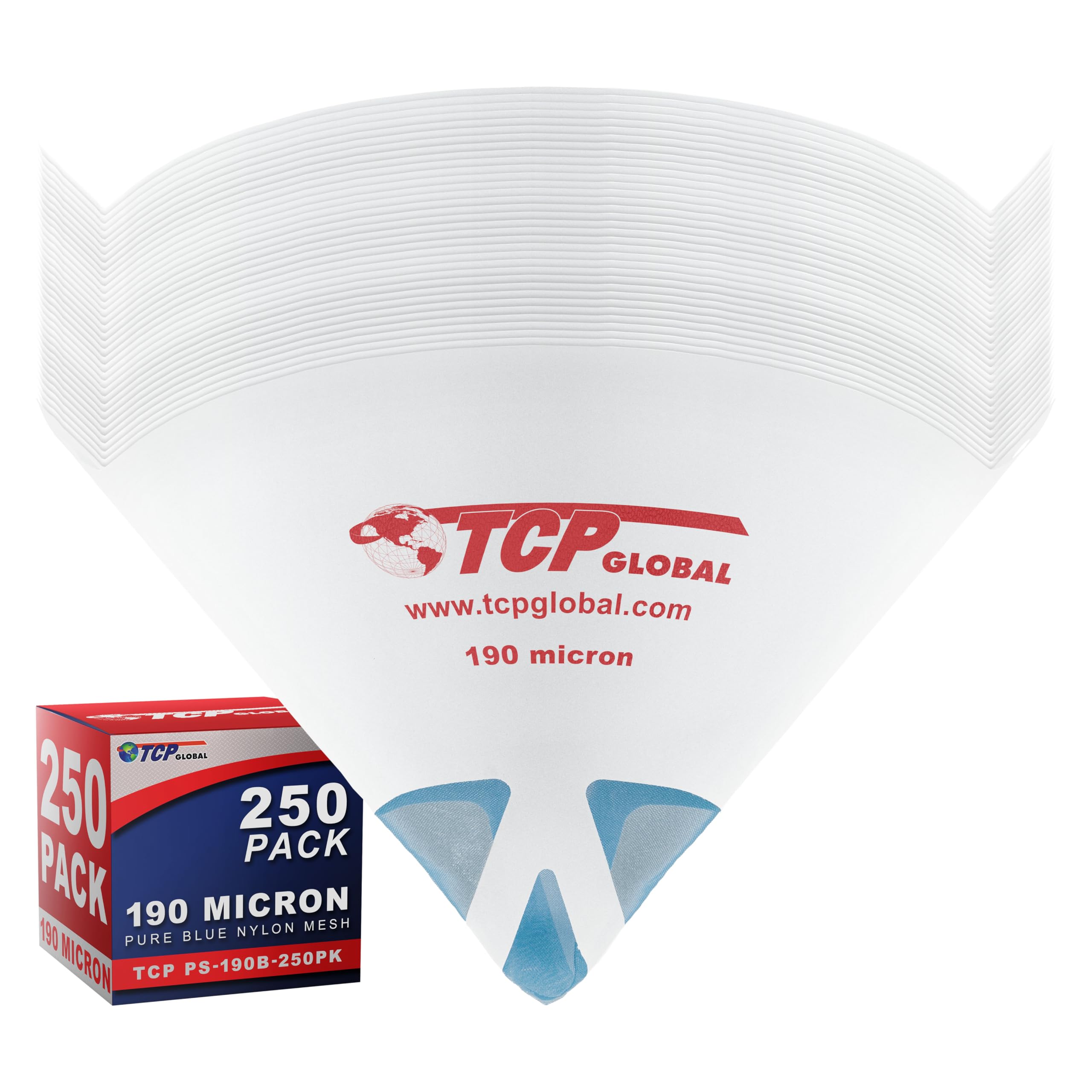 TCP Global 190-micron filter tips for clean, clog-free spraying.