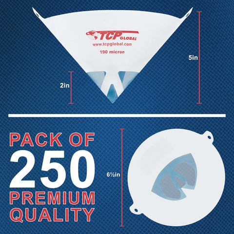 TCP Global pure blue nylon mesh cone strainer for ultra-fine filtration.