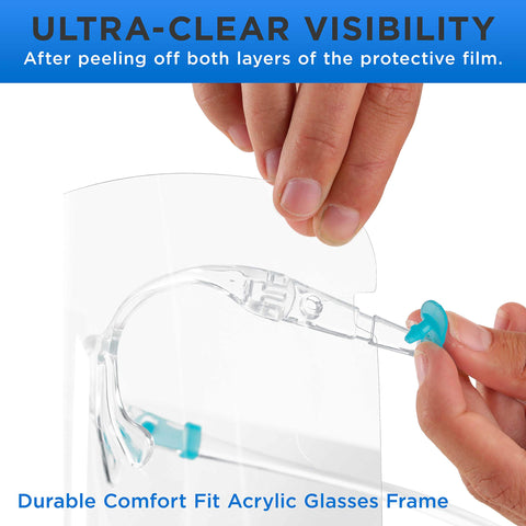 7.75-inch tall by 10-inch wide shield provides full-face coverage.