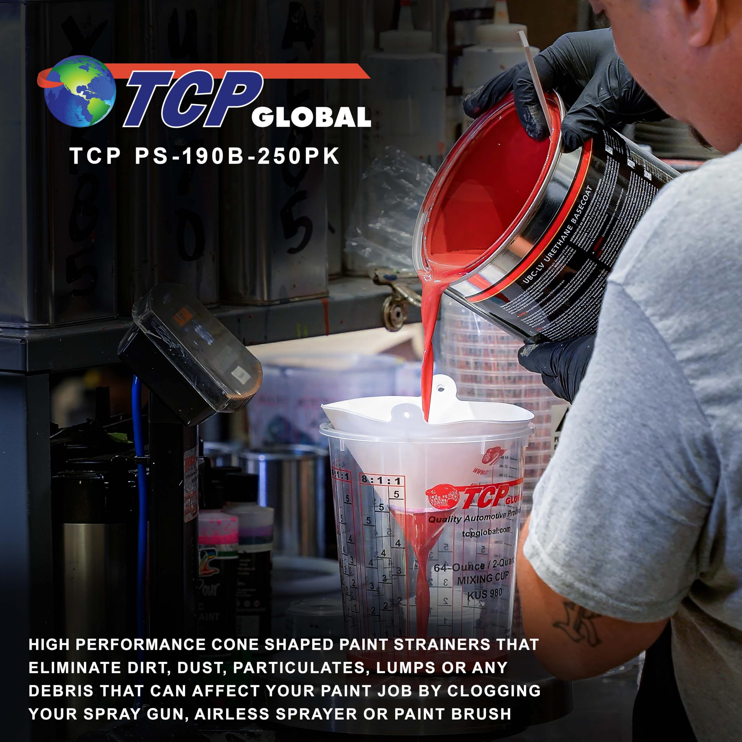 TCP Global thick paperboard base reinforces strainer for steady flow.