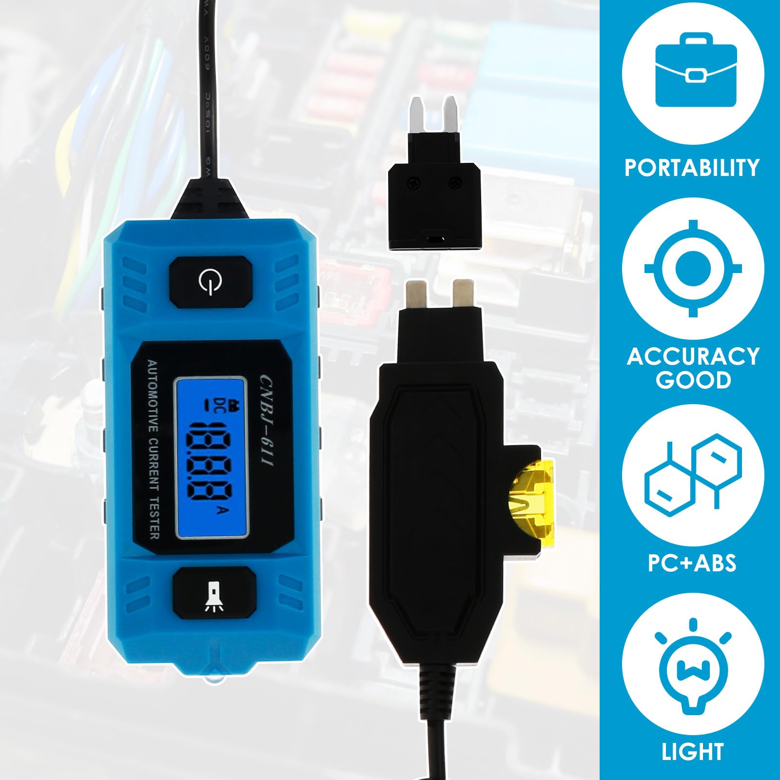 Tcwhniev digital readout shows real time current measurements