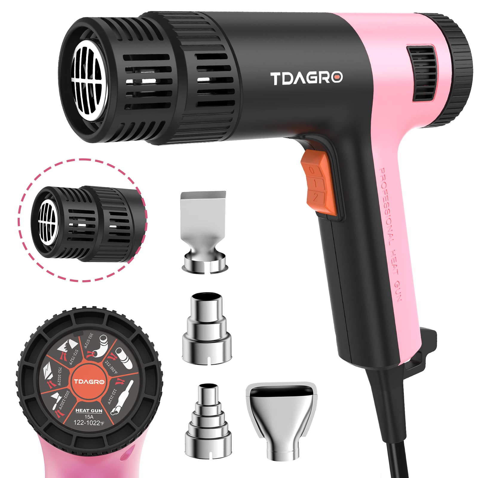 TDAGRO heat gun with anti-scald front cover for safer crafting.