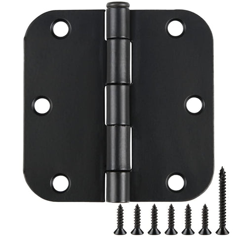 TDCHINGES rounded matte black door hinges, front view, ideal for quick interior door upgrades.