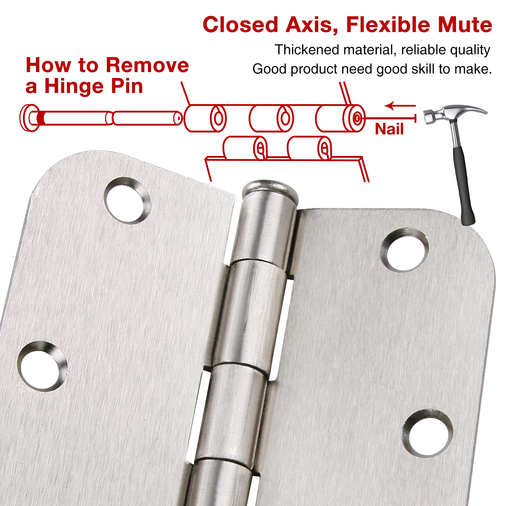 TDCHINGES brushed satin nickel 3-1/2 inch door hinges for smooth operation.