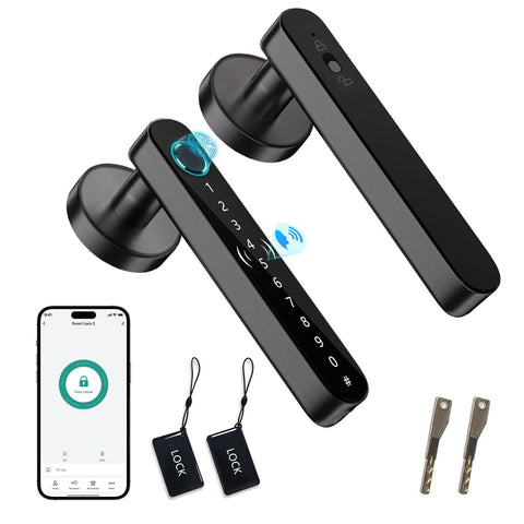 TDMALE fingerprint door lock front view shows sleek black finish and modern design