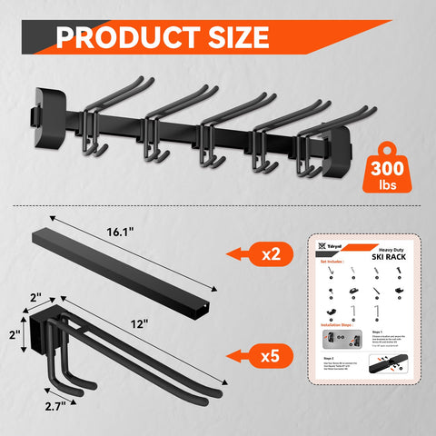 Tdrynl non-slip rubber coating keeps skis secure during storage.