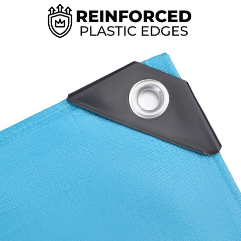 Teal Elite tarp edge stitching close-up shows reinforced durability.
