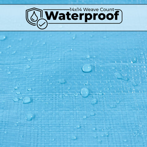 Teal Elite tarp in outdoor setup for camping or pool.