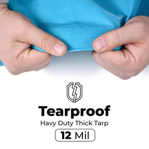 Teal Elite tarp exposed to sun illustrating UV resistance.