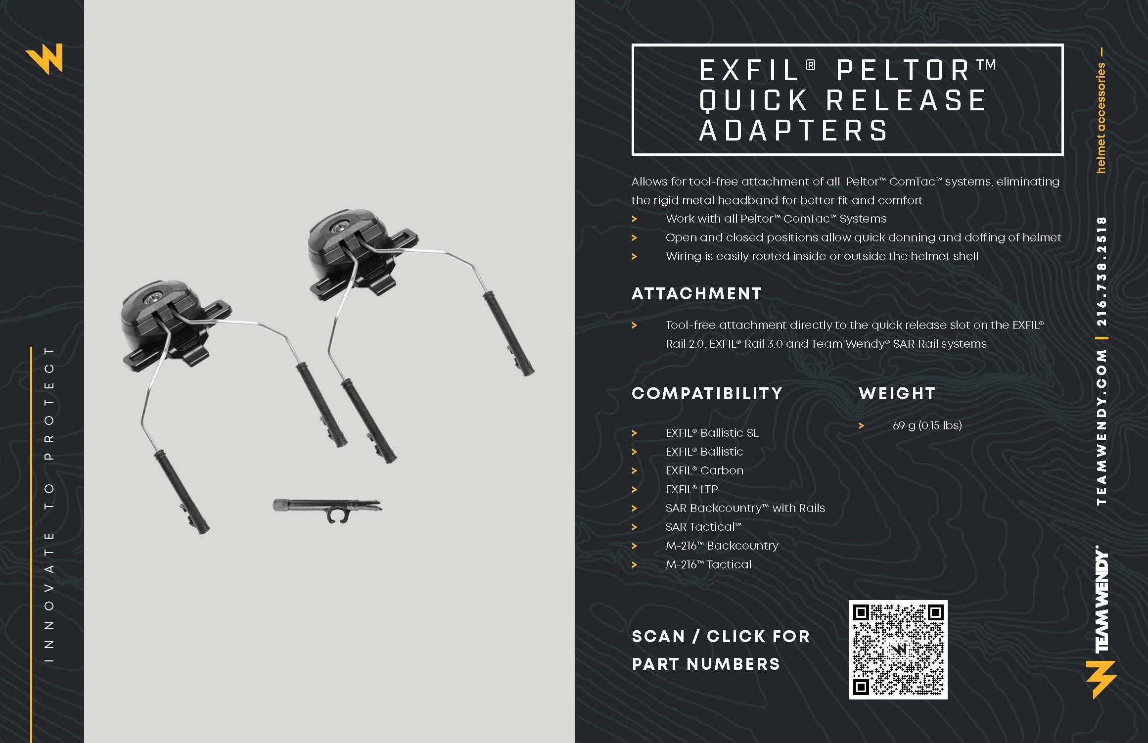 Team Wendy EXFIL Peltor Quick Release Adapter compatible with COMTAC systems for flexible setup.