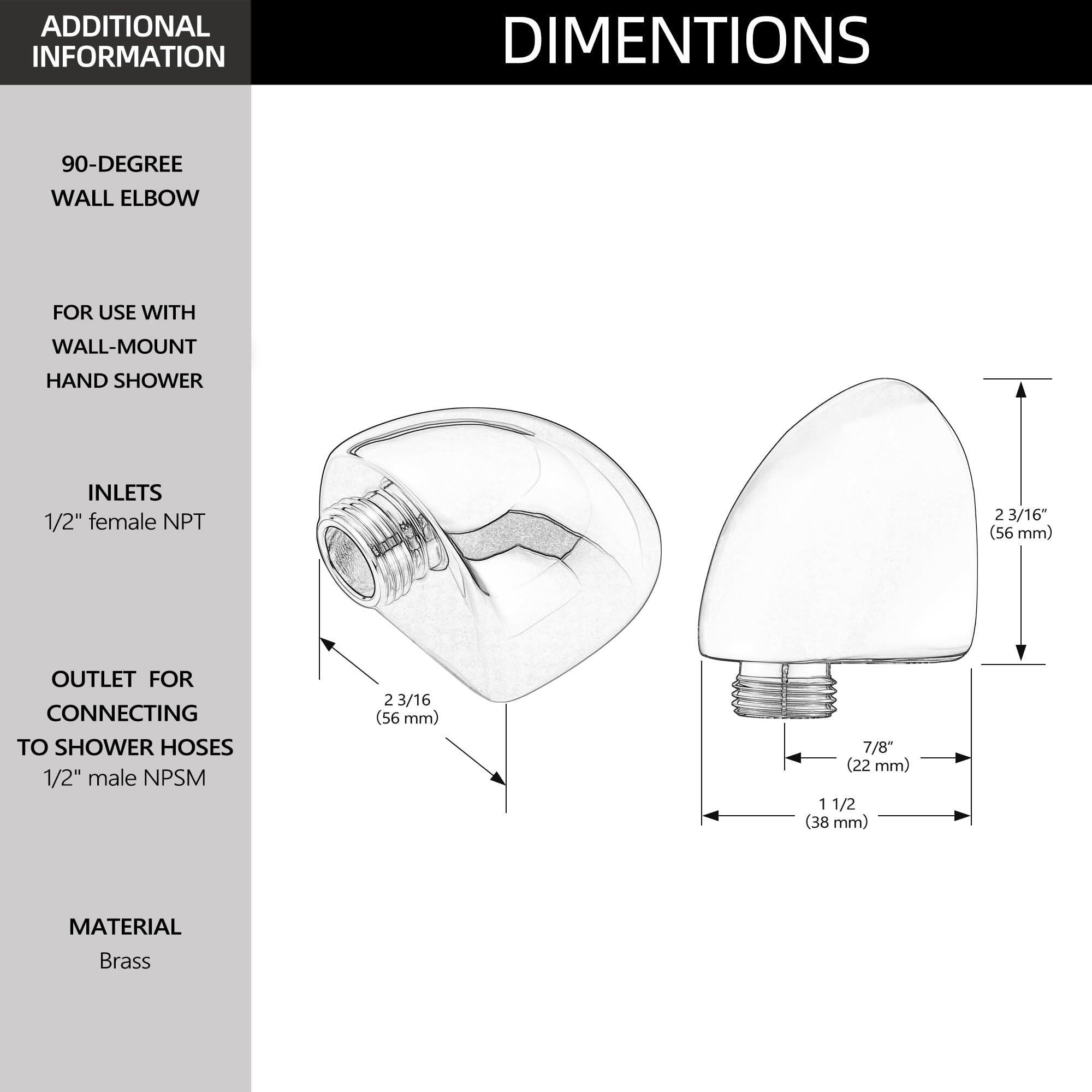 Tearel Brilliance stainless wall elbow supports easy hose connection for tidy installations.