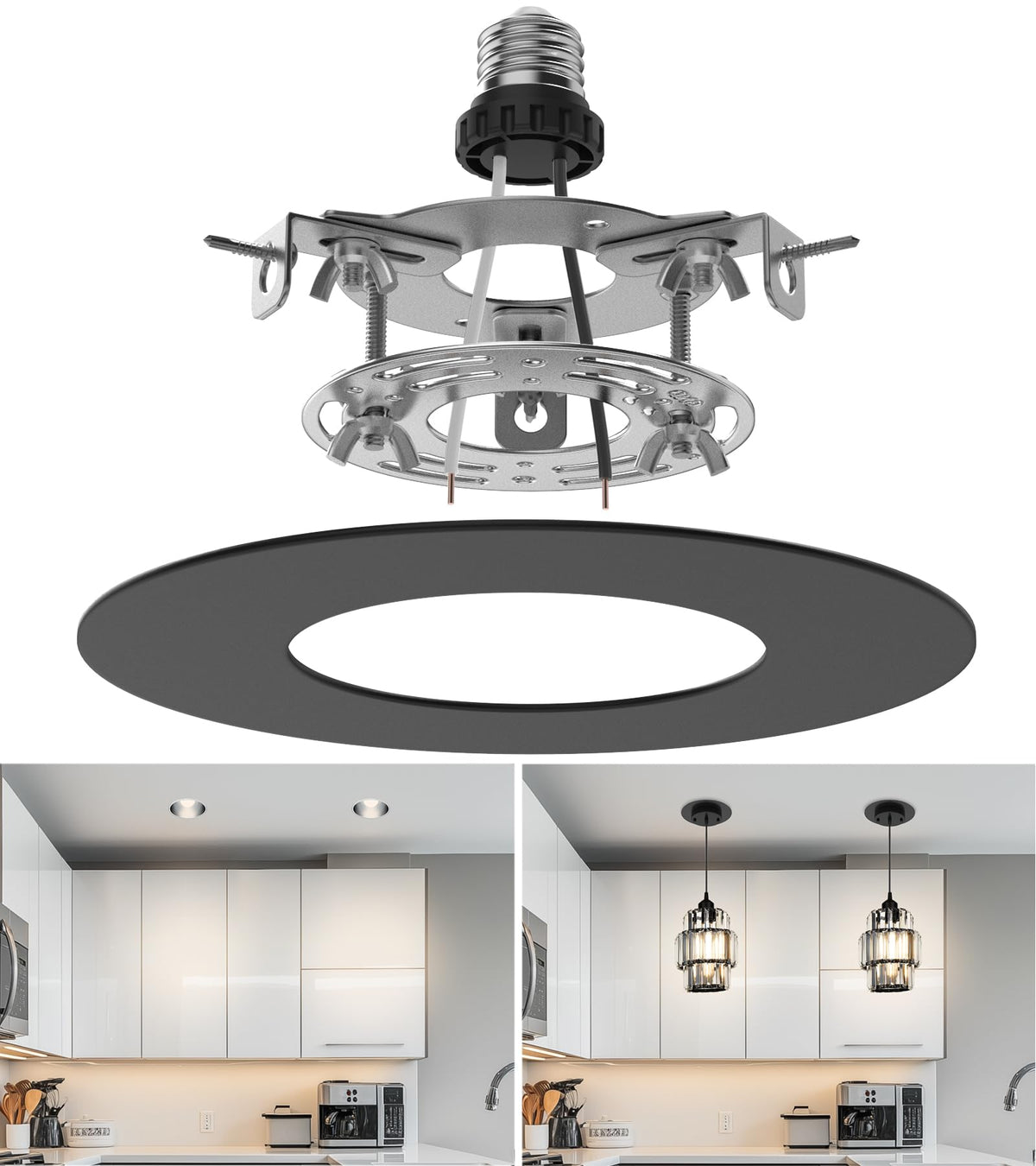 tebio pendant conversion kit with flat medallion for recessed cans