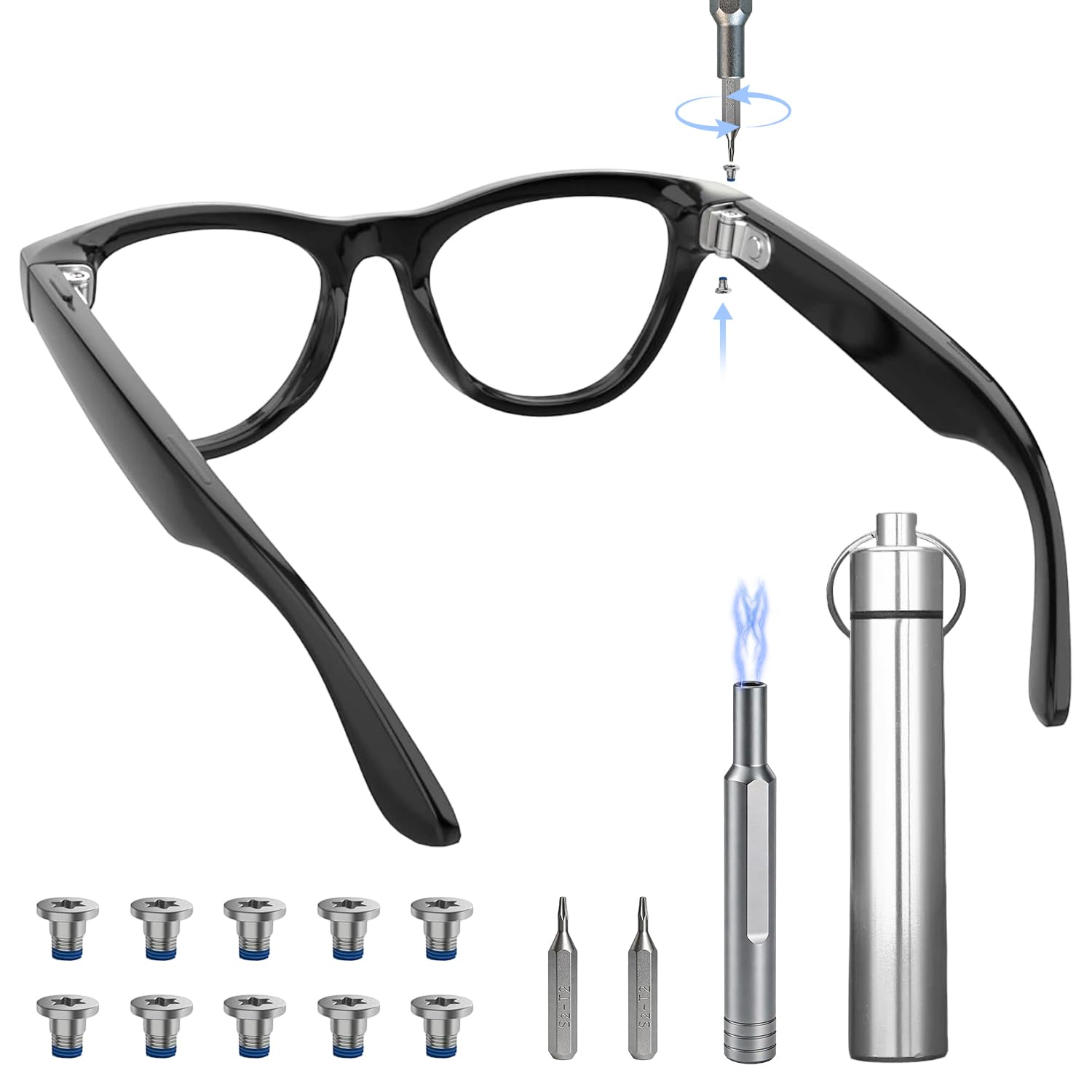 TECBUDD ray-ban-meta-screws-10-pack enables secure hinge alignment.