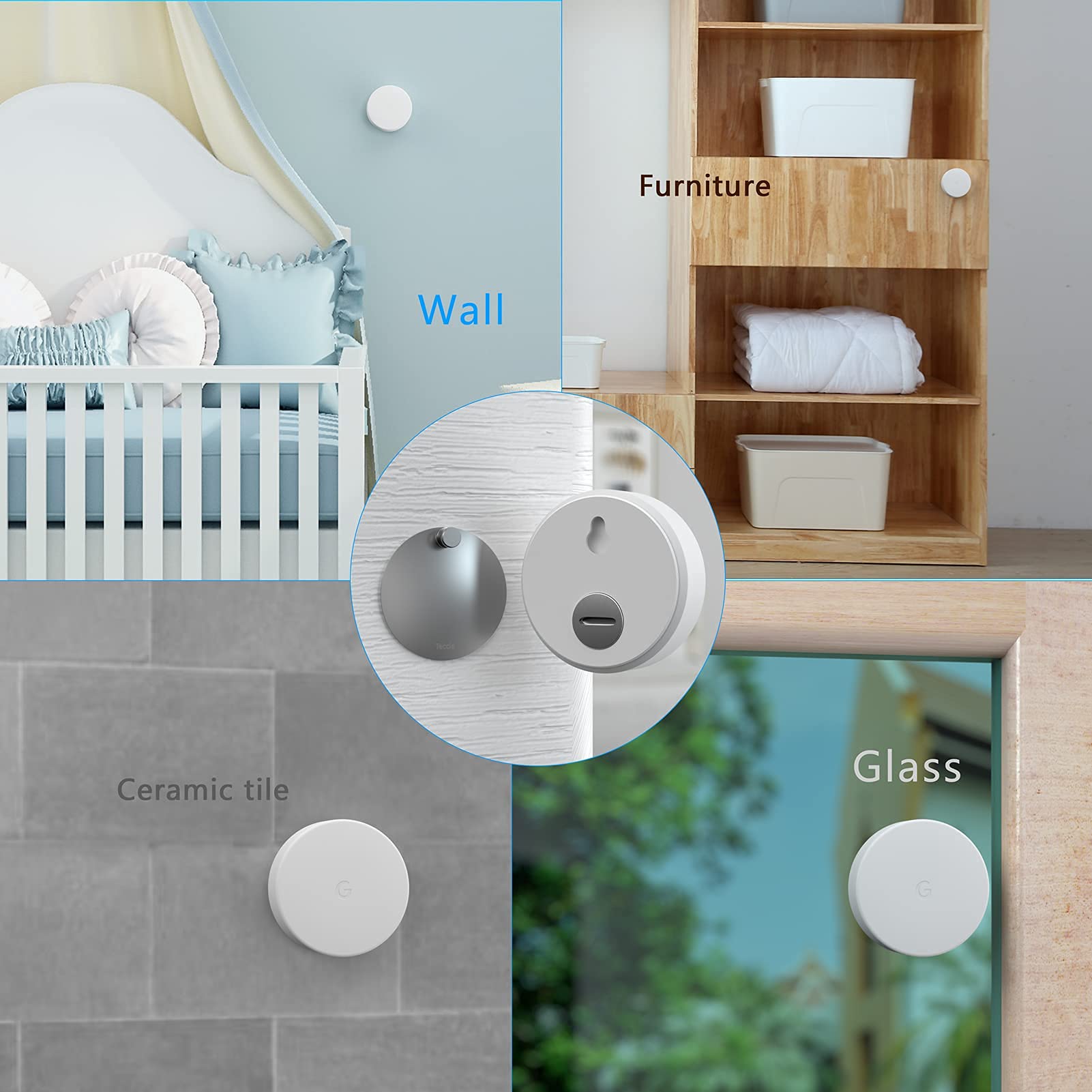 Teccle Nest mount installed on metal surface for secure sensor.