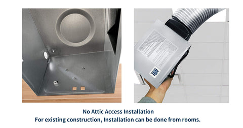 Tech Drive quiet bathroom exhaust fan ceiling-mounted installation closeup highlights no attic access