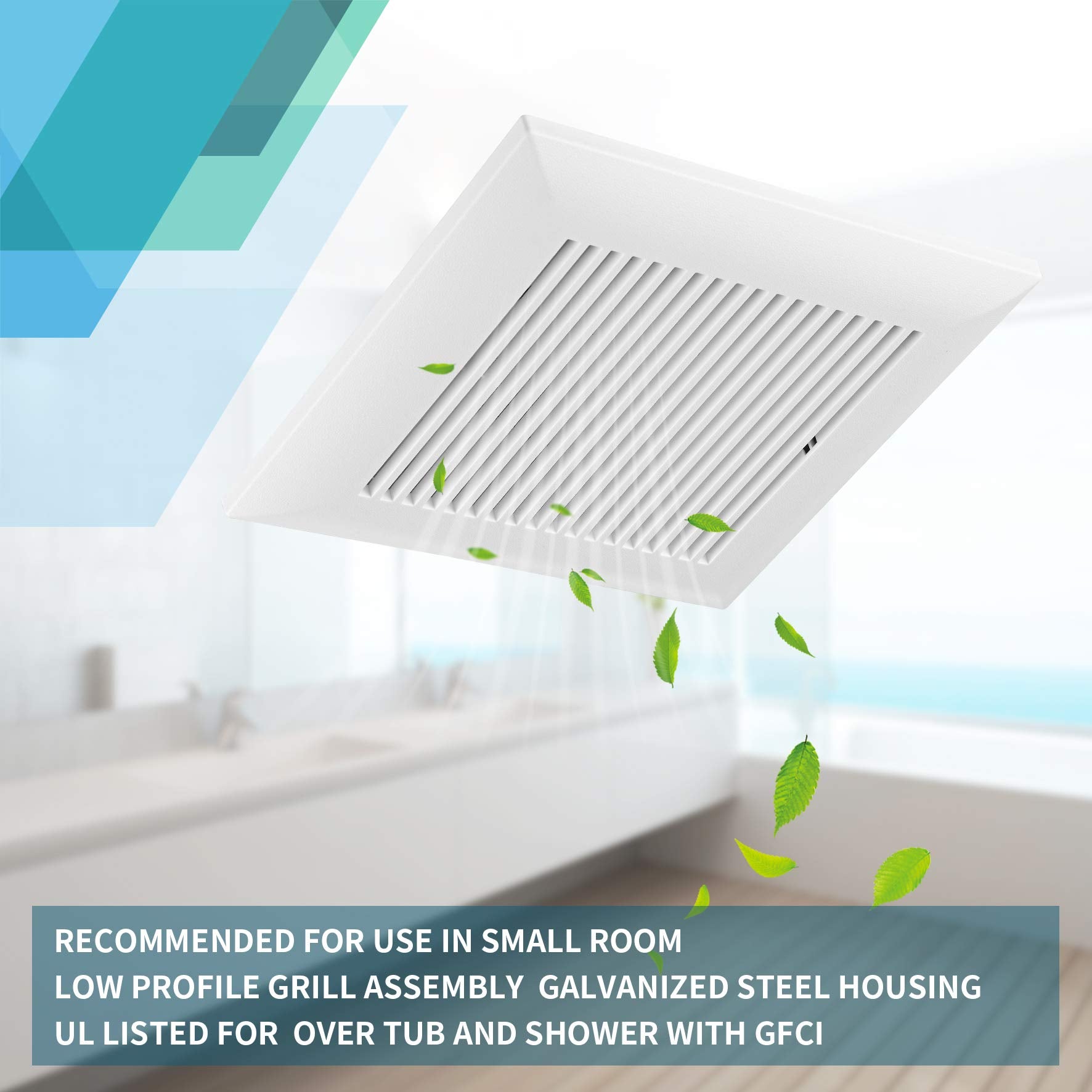 Tech Drive quiet bathroom exhaust fan galvanized-housing closeup emphasizes corrosion resistance