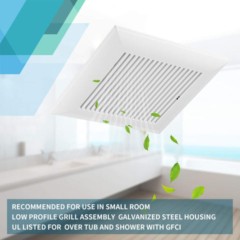Tech Drive quiet bathroom exhaust fan galvanized-housing closeup emphasizes corrosion resistance