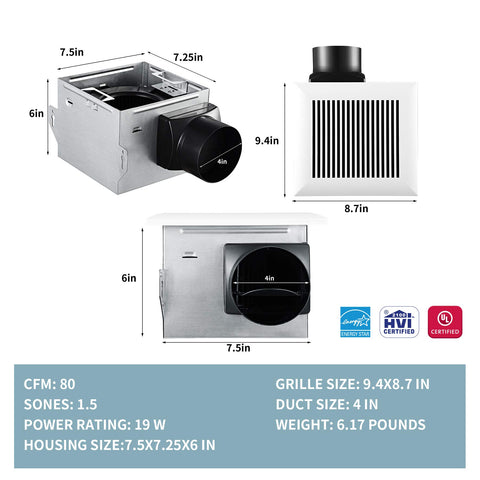 Tech Drive quiet bathroom exhaust fan side view demonstrating slim profile for easy ceiling installation