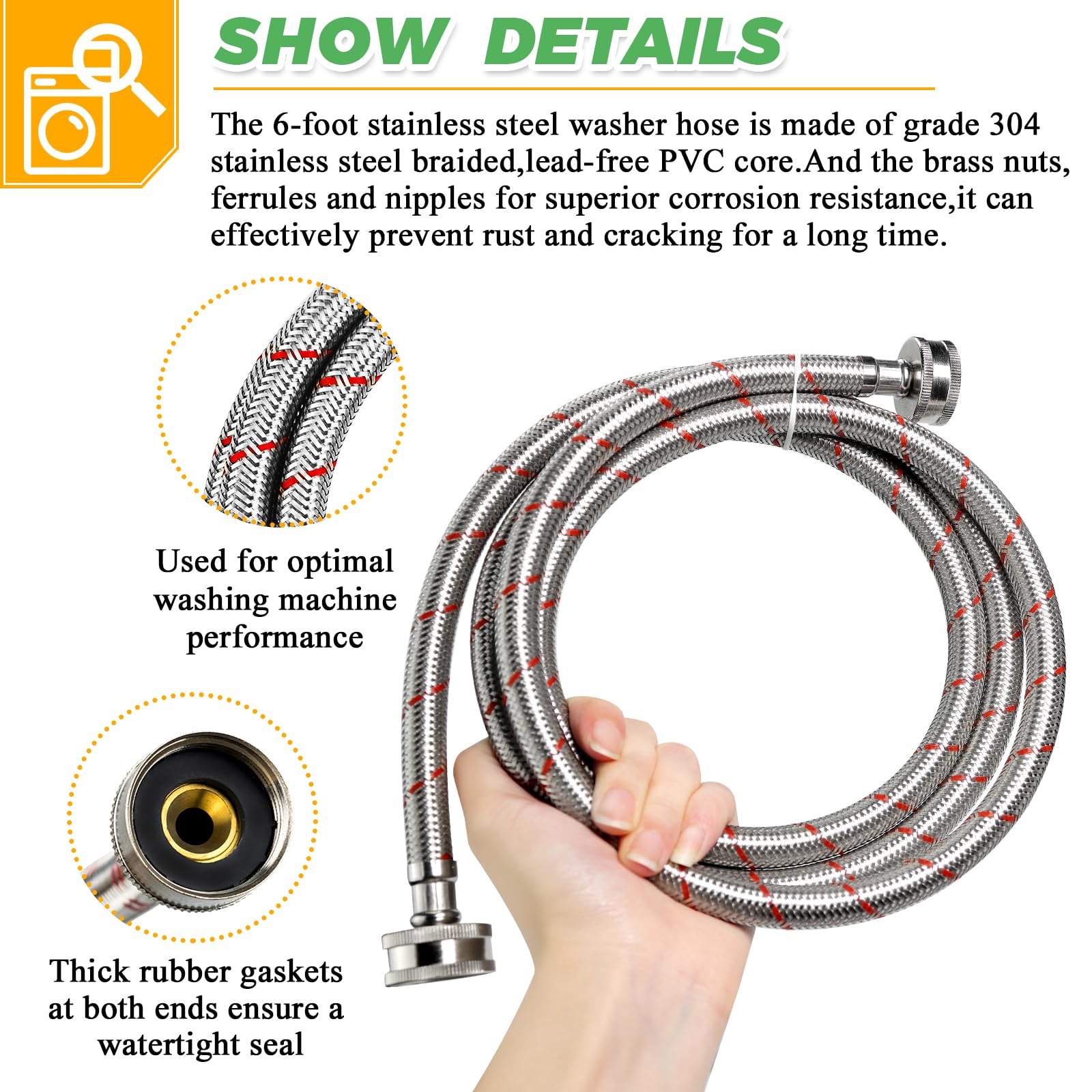 Techecook 6ft red hot-water hose provides reliable hot-water supply with color-coded clarity.