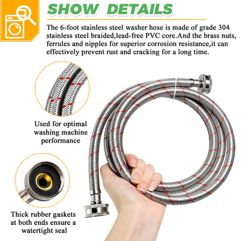 Techecook 6ft red hot-water hose provides reliable hot-water supply with color-coded clarity.