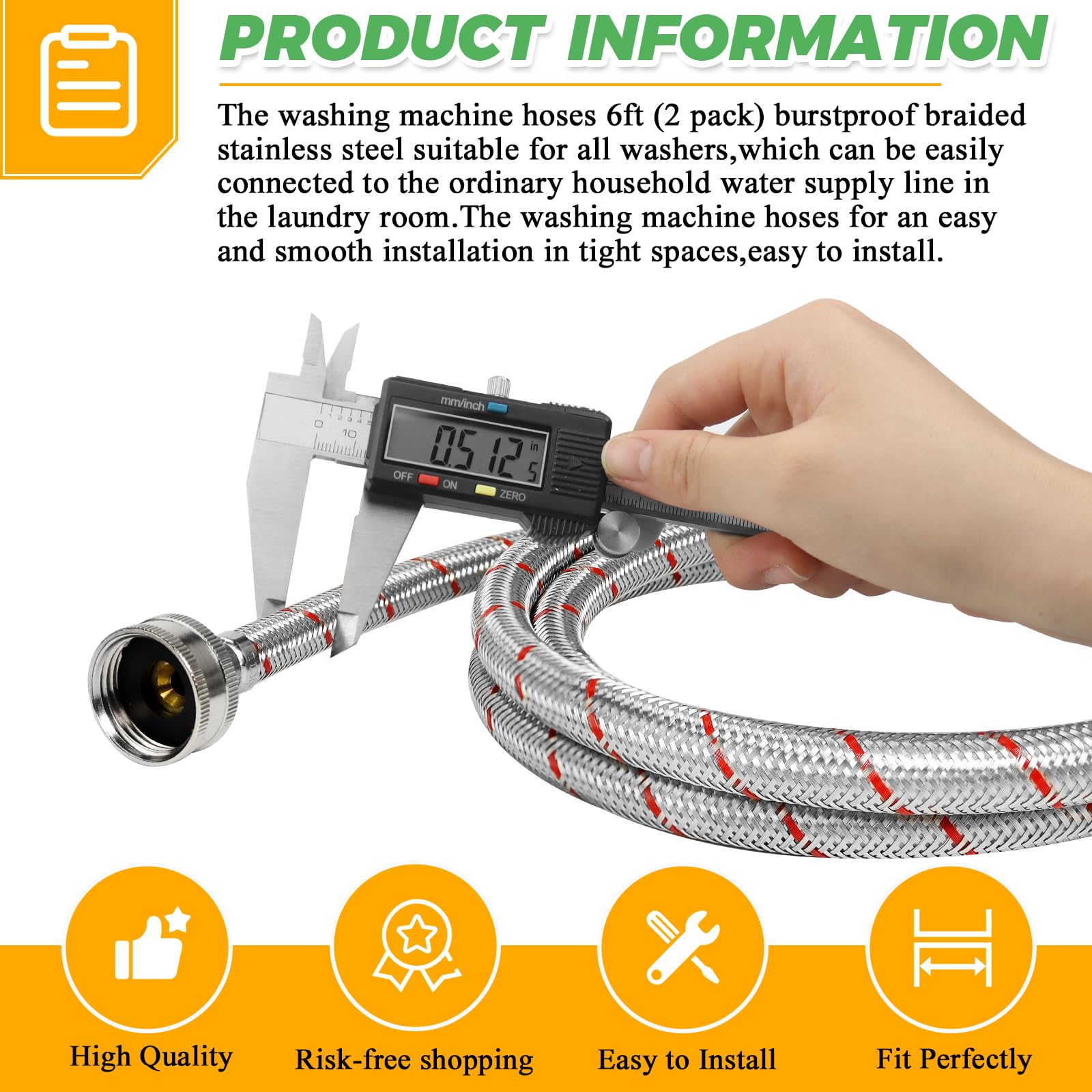 Techecook stainless-steel braided hose closeup highlights corrosion resistance and robust construction.