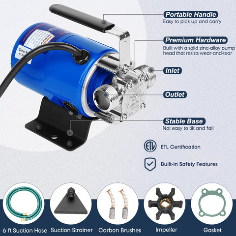 TecHome water pump with suction hose kit enables draining tight surfaces.