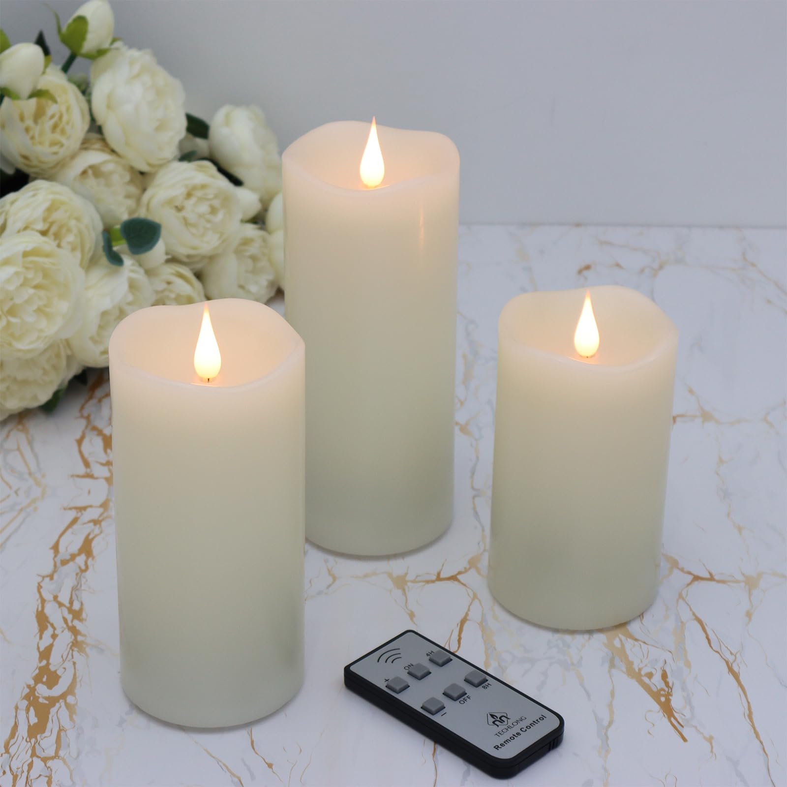 TECHLONG 3 Pack Flameless Candles with 3D Moving Flame for warm ambience