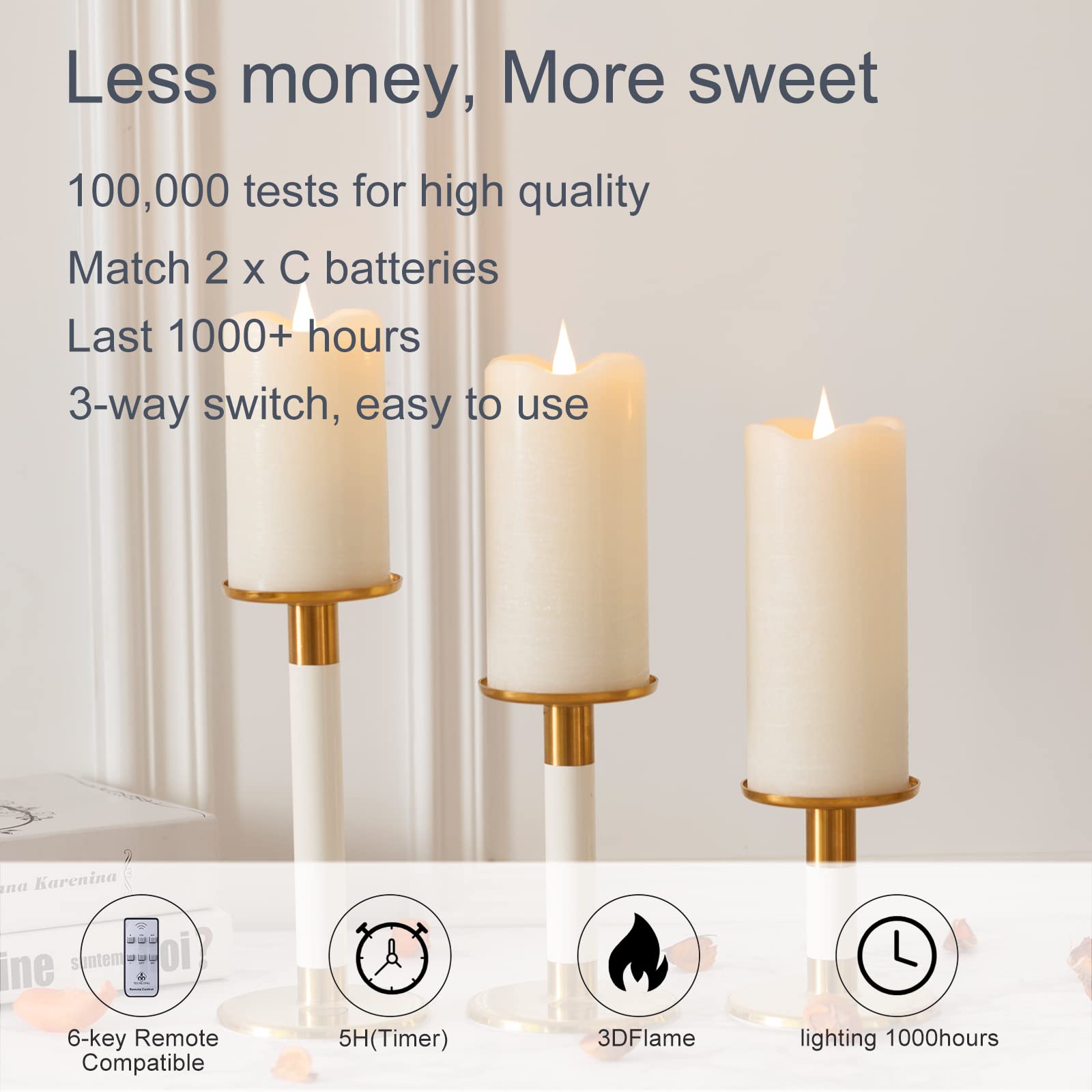 TECHLONG battery-operated candles with remote for easy placement