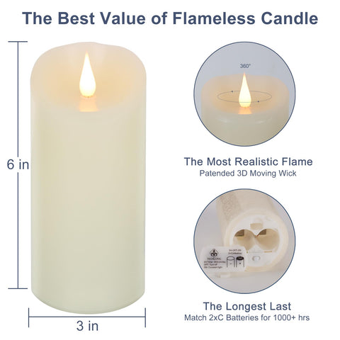 TECHLONG ivory pillar candle with real wax texture for authentic tabletop accents