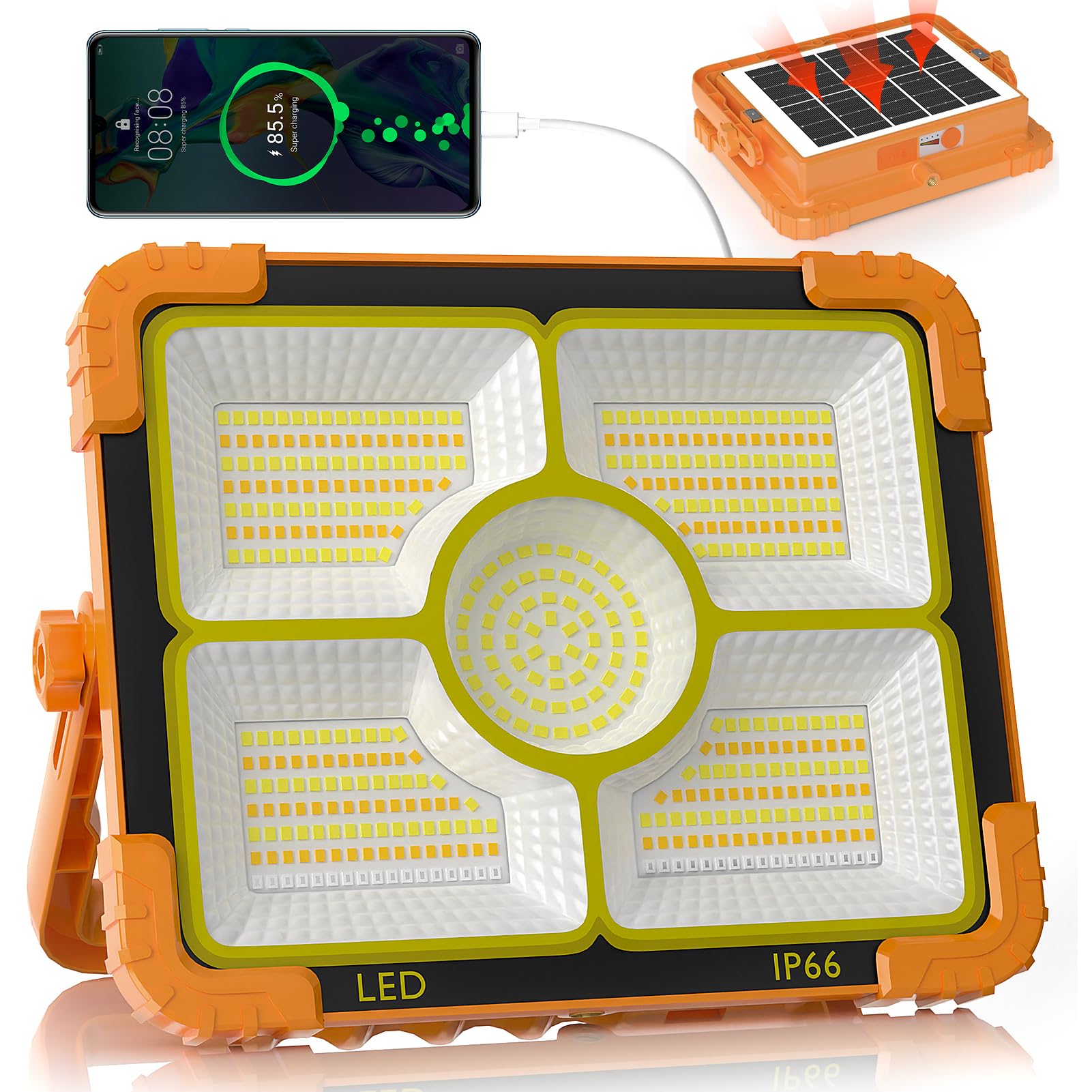 TechMUR 100W LED Solar Work Light front view delivering bright outdoor tasks