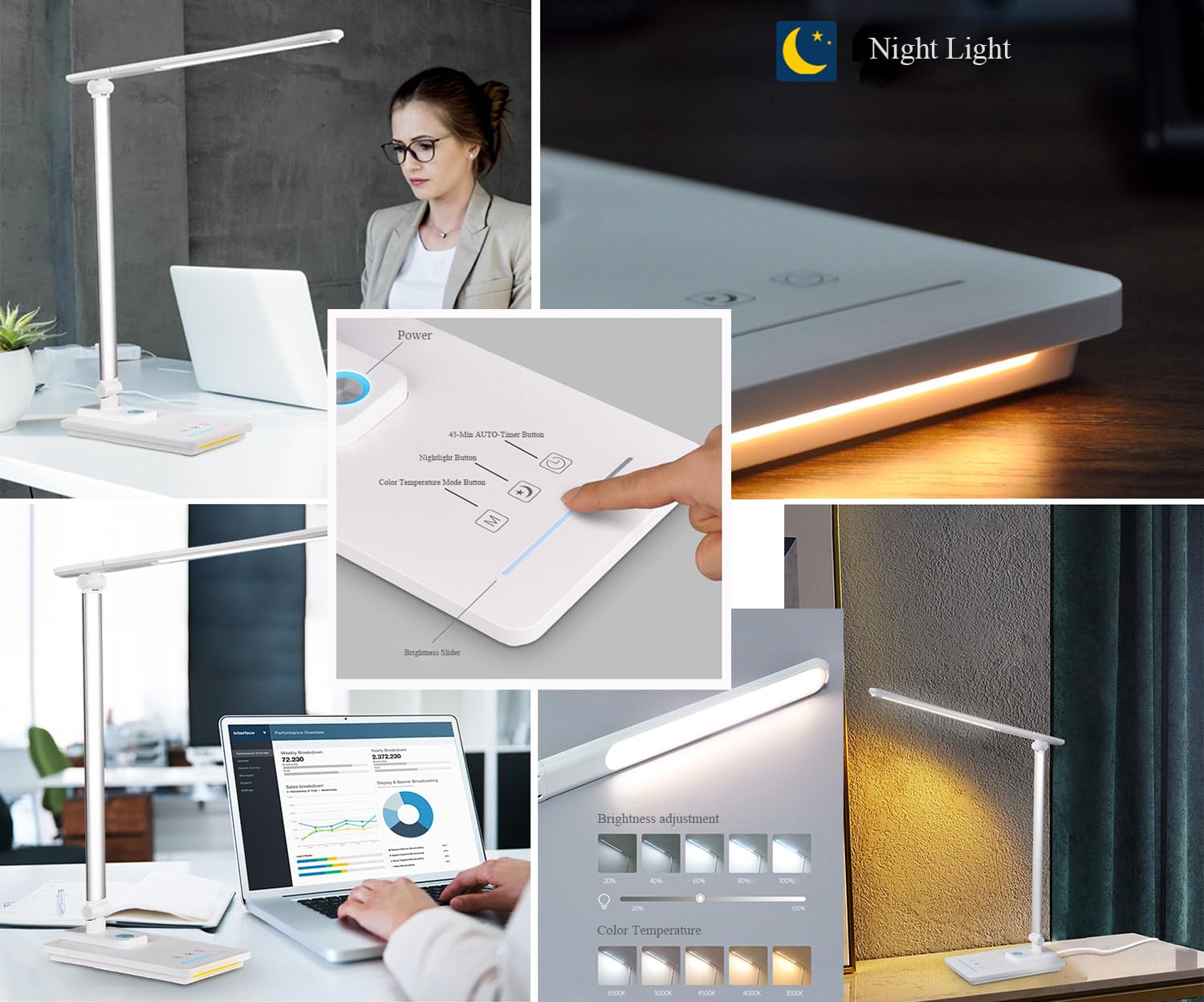 TECHNOVA LED Desk Lamp with stepless dimming for customizable brightness