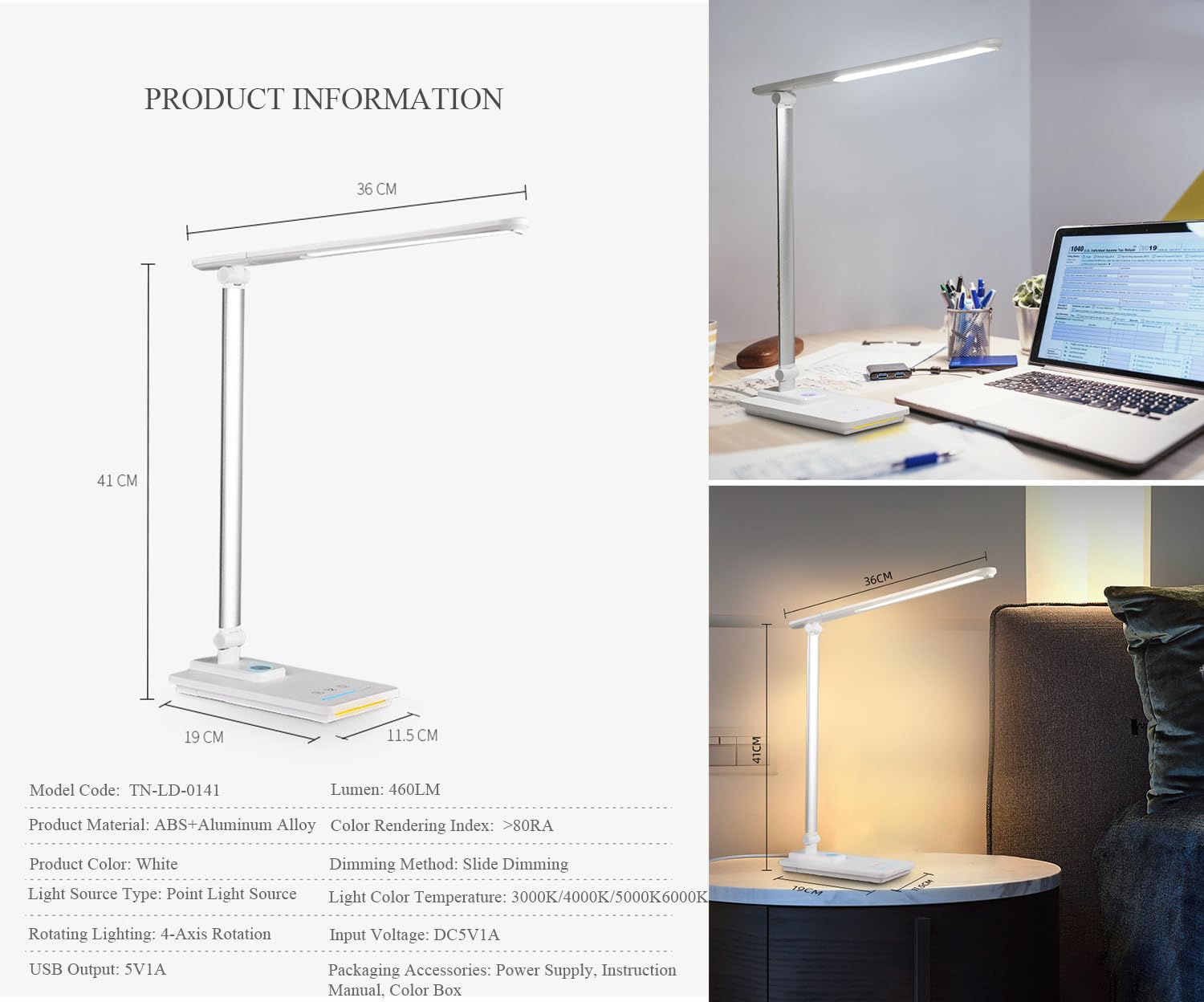 TECHNOVA LED Desk Lamp USB charging for easy power