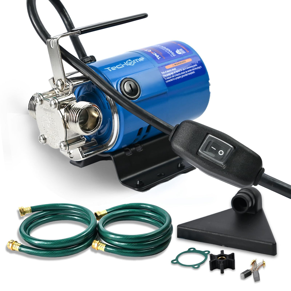 TecHome water transfer pump front view showing portable design for easy transport