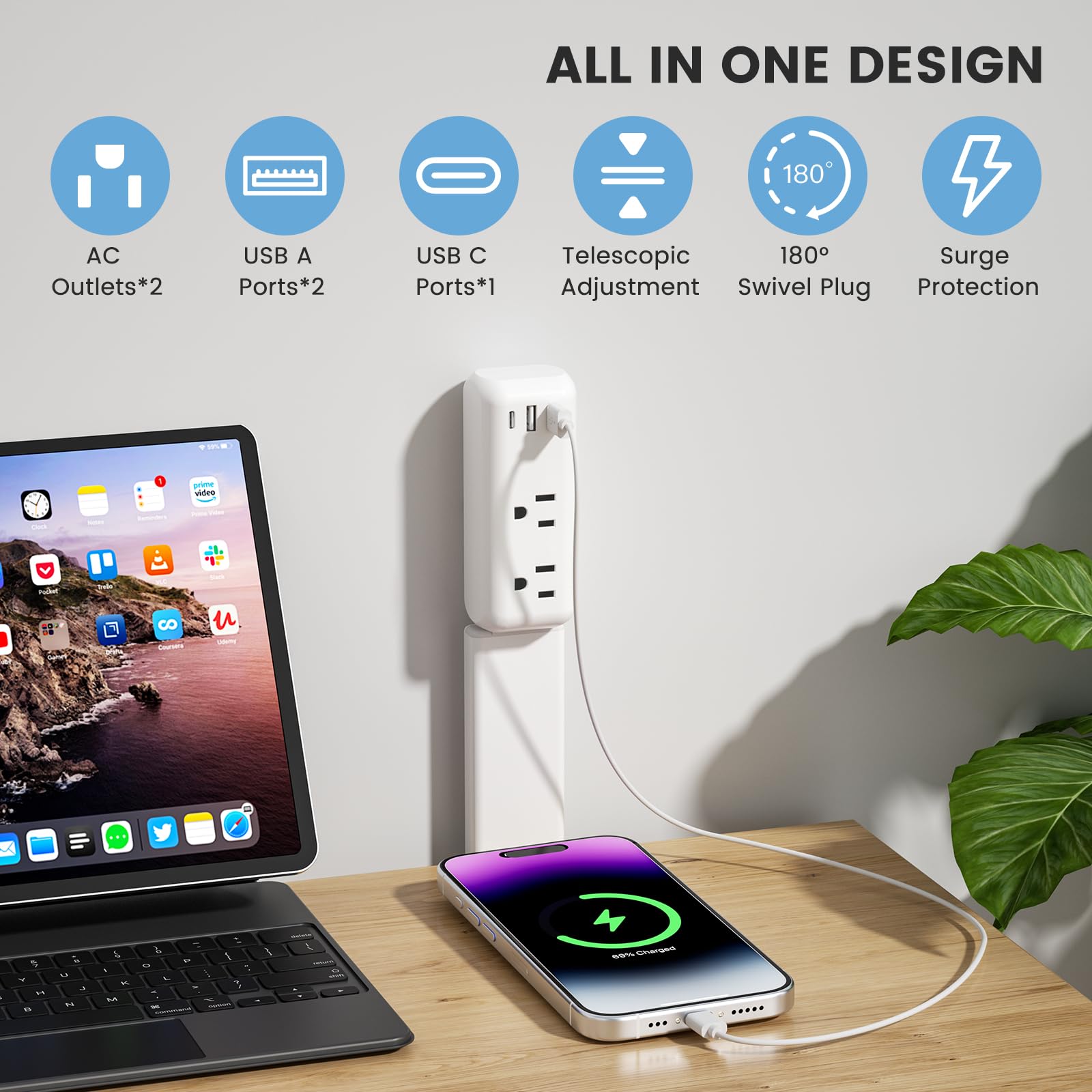 TECHY Outlet Extender damage-free wall mounting leaves no residue.